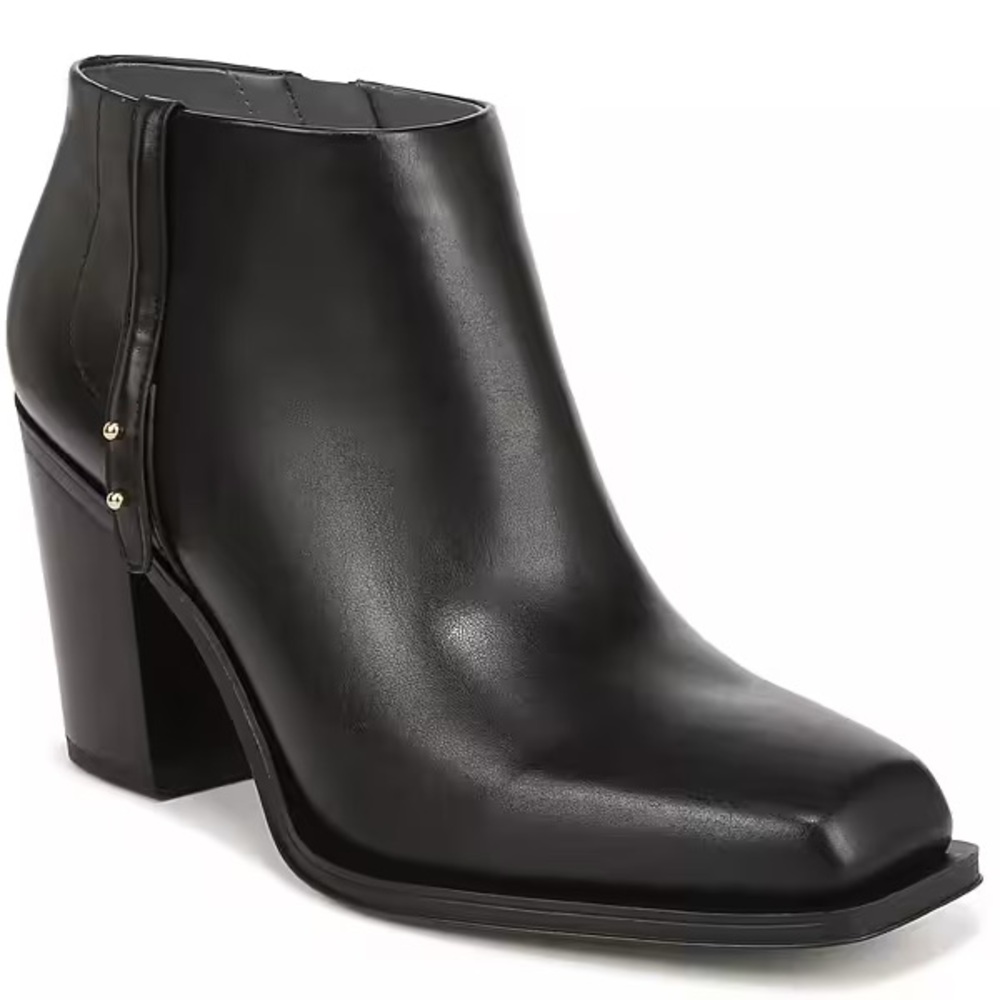 Franco Sarto Vivica Black Leather Square Toe Ankle Boots Size 7